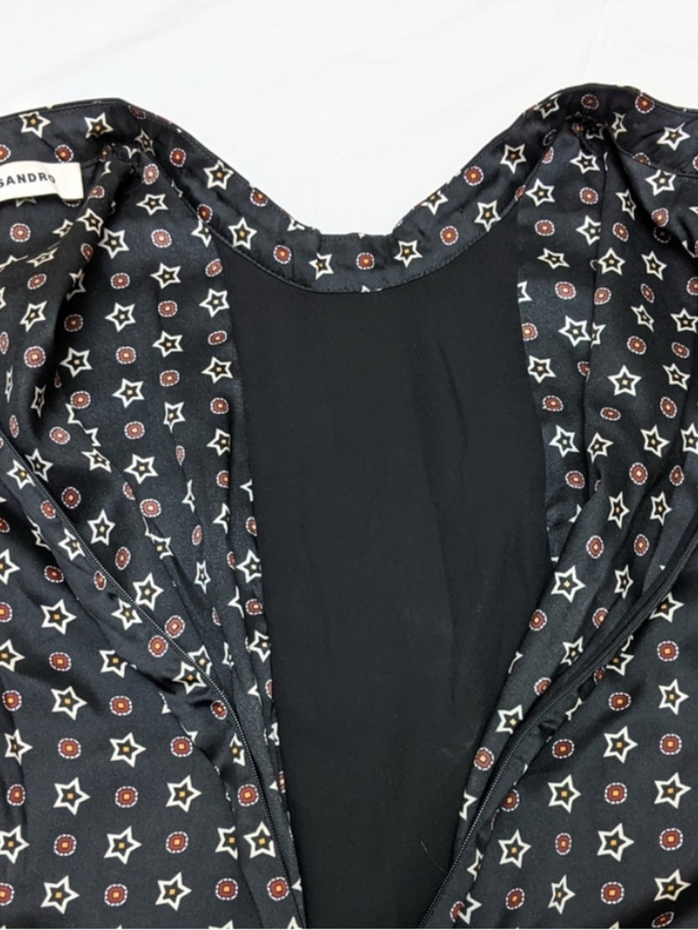 NWOT Sandro Black Star-Print Mini Satin Dress FR 36 - Picture 9 of 9